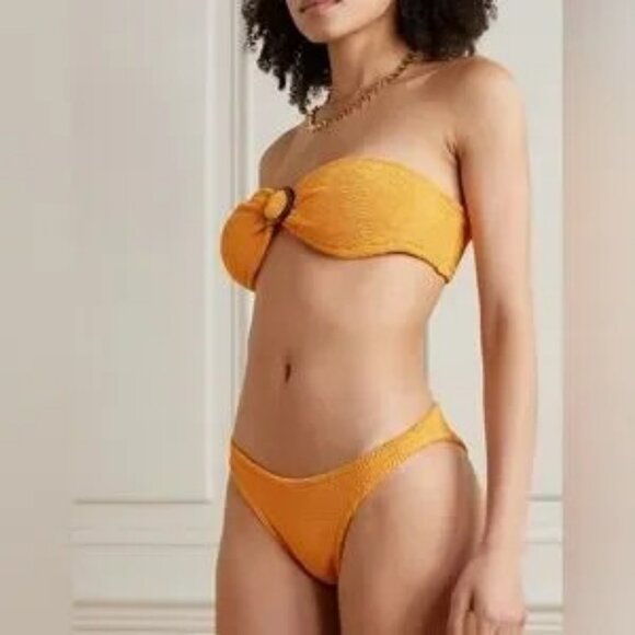 Hunza G Mango Sorbet Orange Crinkle Stretchy Bandeau Bikini OS - Picture 1 of 10